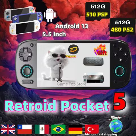 Retroid Pocket 5 Handheld Game Console Video Player Retro Android 13 RP5 5.5 Inch OLED Touch Screen 