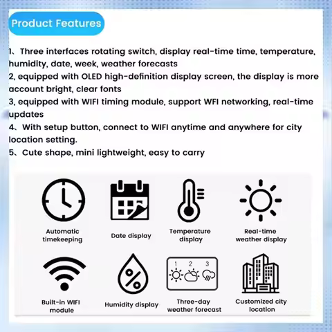 NEW-Wifi Internet Clock DIY Kit OLED 2.4G WIFI Time Temperature Humidity Date Week Weather Forecast 