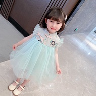 Girls' Hanfu Dress Summer Little Girls' Tutu Dress Mesh Dress Princess Hanfu Chinese Style