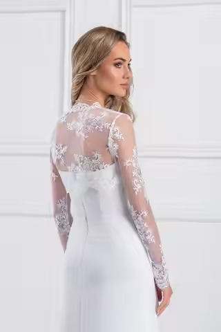 New Customized Lace Bolero Long Sleeve Bridal White Ivory Jacket Women Female Lace Applique Bridal B