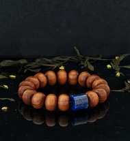 黃花梨木算盤珠 + 青金好運珠 15mm 手鍊