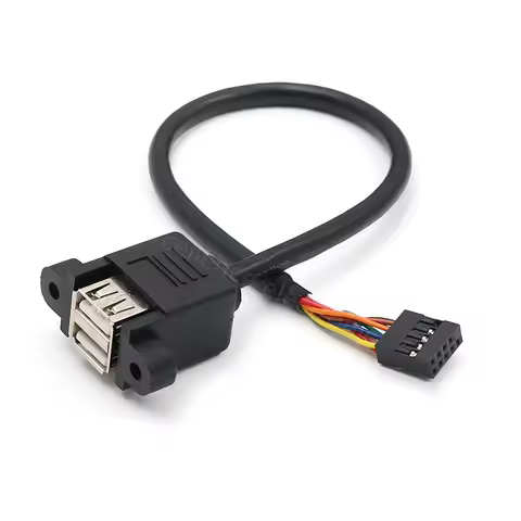 1PCS 30cm Motherboard Internal Dupont 9pin Pitch 2.54mm to Dual Port USB 2.0 A Female Screw Lock Pan