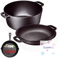 26cm หม้อเหล็กหล่อ พร้อมฝาปิด สําหรับเตาอบดัตช์ 2-in-1 Cast Iron Dutch Oven Pot with Lid สินค้ามาใหม