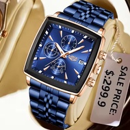 LIGE Luxury Square Sport Man Wristwatch Waterproof Luminous Chronograph Quartz Men's Watches Stainle