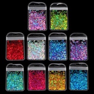 10 Colors Hollow Round Shape Holographic Chunky Glitter Epoxy Resin Festival Chunky Laser- Flakes  Mixed Sequins 2g Per