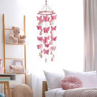 Handmade Butterfly Wind Chime Rotating Felt Ball Baby Crib Mobile Infant Ceiling Hanging Baby Crib Wind Chime Butterfly Hair Ball Rattle Newborn Cot Pendant Infants Room Decor