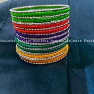multicolored silkthread bangle with silver beads bangle