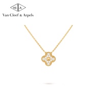 Vintage Alhambra Pendent Four Leaf Necklace Gold Full Diamond
