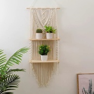 KATUN HIASAN DINDING Premium Macrame Macrame Shelf/Macrame Wall Shelf/aesthetic Wall Shelf/Luxury Wall Shelf/2-Tier Shelf/viral Wall Shelf/Multipurpose Shelf Wall Hanging Cotton Rope