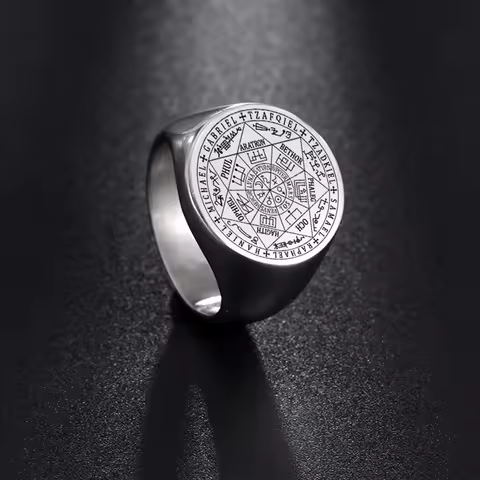 EUEAVAN Seal of The Seven Archangels Ring Solomon Kabbalah Talisman Hexagram Rings for Men Secret of
