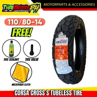 CORSA TIRE [ 110/80-14 ] CROSS S TUBELESS TIRE with FREE TIRE SEALANT, TIRE VALVE, MICROFIBER CLOTH