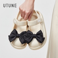 UTUNE Women's Mary Jane Sandals Black Bow Removable Round Toe Thick Bottom EVA Soft Sandals DIY Deco