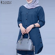 (จัดส่งฟรี) Esolo ZANZEA เสื้อมุสลิมแขนยาวสำหรับผู้หญิงเสื้อเสื้อผู้หญิงอิสลามสีพื้นขนาดพิเศษ