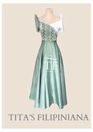 Modern Filipiniana Ethnic and Pleated Skirt Sage Green