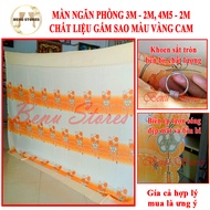 Màn ngăn phòng 3m x 2m và 4m5 x 2m BENU STORE chất liệu gấm sao màu vàng cam cao cấp sang trọng giảm