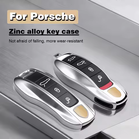Metal Material Case For Porsche Cayenne Panamera Macan Cayman 718 911 Taycan Gloss Chrome Key Shell 
