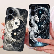 Dragon Cut Cartoon Cat Painting Casing For Motorola G24 Power Moto G24 5G Phone Cover Soft Black Sil