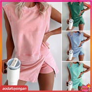 Lightweight Cotton Set Women Daily Skirt Suit Womens Summer Cotton 2-piece Set Tank Top Split Skirt 