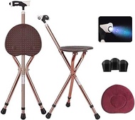 Folding Cane Seat Combo 400 lbs Capacity Portable Cane Stool Handy Folding Crutch Chair Seat 3 Legs Height Adjustable Heavy Duty Thick Aluminum Walking Stick Tall Unisex for Elderly Travelon Brown