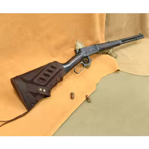No Drill Leather Rifle Gun Buttstock Sleeve Wrap With Shell Slots Holder for .30/30 .308 .357 .44MAG