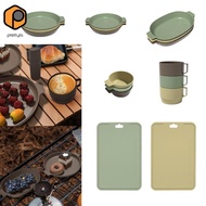 prettyia Camping Cutlery Outdoor Tableware Set Stackable Plates Adults Cups Cutlery Utensils Camping