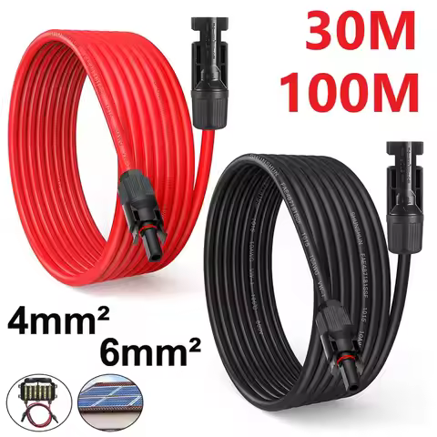 PowMr 6mm² 30m 100m Solar PV Cable Black Red 10AWG Solar PV Wire IP68 Extension Solar System Photovo