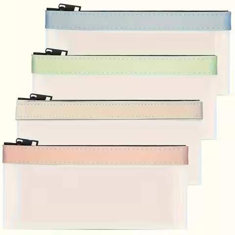 4 pcs Money Bags with Zipper Cash Envelopes Cash Bag Money Pouch Clear Bank Deposit Bags 4 Colors Mu