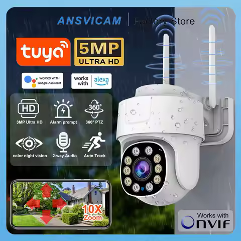 ANSVICAM Tuya WiFi Camera Outdoor 5MP 10X PTZ Zoom Surveillance Camera Security Protection CCTV Auto