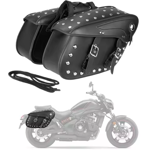 Motorcycle Saddlebags Rivets Style PU Leather 50L Large Capacity 43x15x26 Waterproof Universal Motor