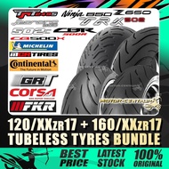 TAYAR MICHELIN,CONTINENTAL,CORSA TUBELESS TYRE 120/70-17+160/60-17 FOR NNINJA/VERSYS/Z650,TNT249S,TR