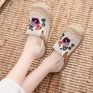 Dow Chen Embroidered Shoes 2021 Pansy Heel Cloth Shoes Hand-Embroidered Cotton Linen Women's Shoes One-Pedal Bucket Shoes One Piece Shipment. 999