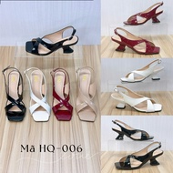 5p genuine leather cross-strap high heels, high-quality square-toe slingback sandals HQ006