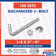 100SETS 1/4 x 2 ~ 4 inch GI Jbolt / J Bolt Hook Bolt / J-bolt Roofing / Screw Bolt and Nut / Screw D
