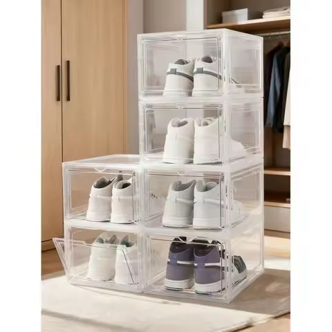 6 12 Pack Shoe Rack Clear Stackable Shoe Organizer Hard Sturdy Shoe Storage Thickened Plastic Shoe B