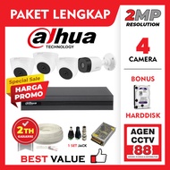 Paket Lengkap 4 Camera CCTV DAHUA 2MP DVR H-265+KABEL 50M Free Harddisk 500GB