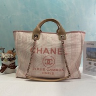 CHANEL 粉色帆布沙灘托特包