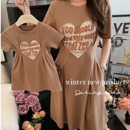 Parent-Child Wear 2025 Wear Casual Love English Mother-Child Wear Narrow-Waist Mother-Daughter Wear 