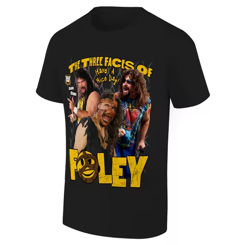 2025 summer new "THE THREE FACES OF FOLEY" theme T-shirt, three images fusion, showing a unique wres