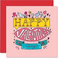 Valentines Day Card for Him and Her Cute Cartoon Design Romantic Valentine's Day Card for Girlfriend