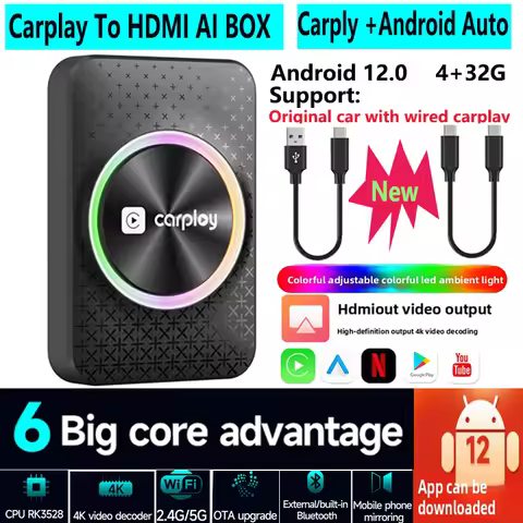 3in1 carplay android 12 hdmi tv box carplay sem fio android auto inteligente ai caixa rk3528 4k hd s