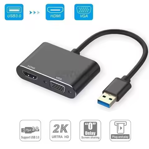 USB 3.0 to HDMI VGA Adapter Converter 1080P HDMI and VGA Sync Output for Computer Laptop to Monitor/