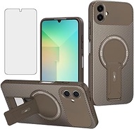 Asuwish Phone Case for Samsung Galaxy A07 4G Magnetic Carbon Fiber Cover with Tempered Glass Screen 