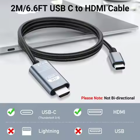 4K HD Braided HDMI Adapter USB Type C MHL Cable Video Converter HDTV Cord Compatible HP Laptop MacBo
