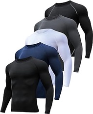 4/5 Pack Compression Shirts Men Long/Short Sleeve Athletic Cold Weather Baselayer Undershirt Gear Tshirt for Sports Workout