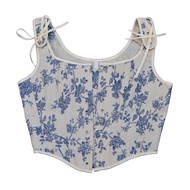 21008 Front Strap French Vintage Fishbone Corset Short Vest Bustier Crop Female Top Cross Border