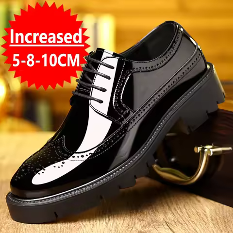 New Men Dress Shoes Elevator Shoes Genuine Leather Increase Business Lift Shoes Bright Upper For Man