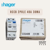Hager Double Pole 2P RCCB 40A 30mA CD240B | Guan Seng Electrical
