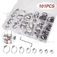 Cross-Border 101pcs Boxed 201 Stainless Steel American Clamp Joint Hose Clamp Throat Clamp 8-44mm Co