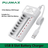 PUJIMAX  8 Slot AA / AAA Size Battery Charger USB Portable 8 Slot  Charging Rechargeable Charger