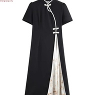 【SADO】复古国风 中式连衣裙 90KG大码胖mm 旗袍 显瘦 夏季 改良旗袍裙 短袖收腰裙子 Gaun gaya Cina retro 90KG saiz besar lemak mm cheon